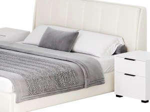 Gray Wingback Upholstered Headboard Bed 3D Model