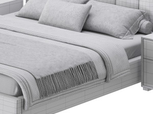 Gray Wingback Upholstered Headboard Bed 3D Model