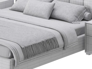 Gray Wingback Upholstered Headboard Bed 3D Model