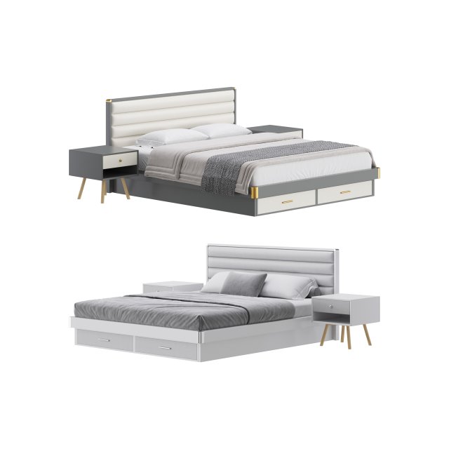 Grey Rectangular Headboard Standard Bed 3D 모델 .c4d .max .obj .3ds .fbx .stl .blend 