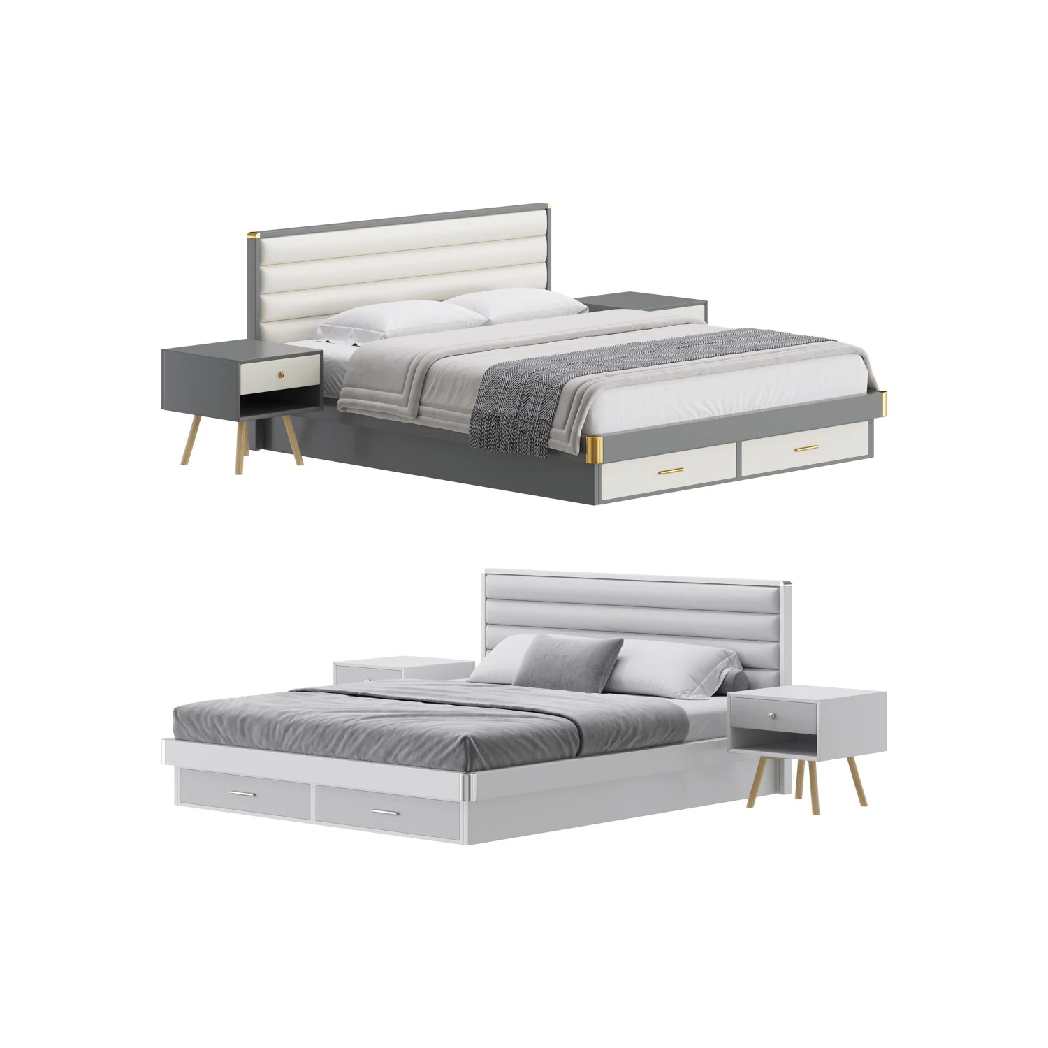 Grey Rectangular Headboard Standard Bed 3D Model .c4d .max .obj .3ds .fbx .stl .blend 