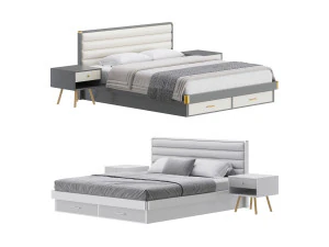 Letto standard con testiera rettangolare grigia Modello 3D