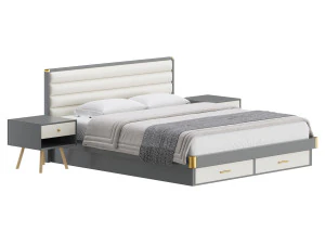 Grey Rectangular Headboard Standard Bed 3D Model