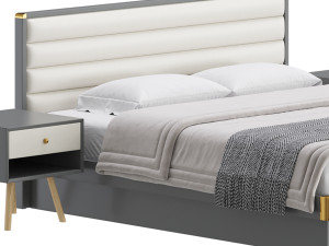 Grey Rectangular Headboard Standard Bed 3D 모델