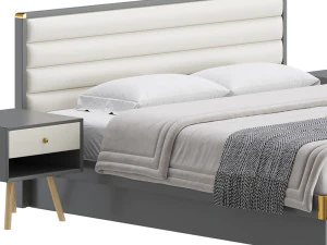 Grey Rectangular Headboard Standard Bed 3D Model