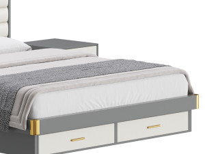 Grey Rectangular Headboard Standard Bed 3D 모델