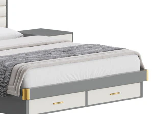 Grey Rectangular Headboard Standard Bed 3D Model