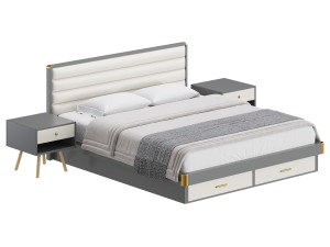 Grey Rectangular Headboard Standard Bed 3D 모델