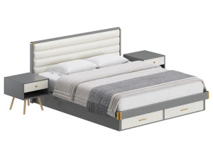 Grey Rectangular Headboard Standard Bed 3D Model