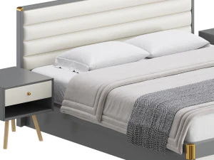 Grey Rectangular Headboard Standard Bed 3D Model