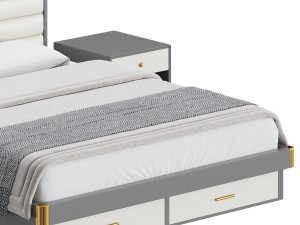 Grey Rectangular Headboard Standard Bed 3D 모델