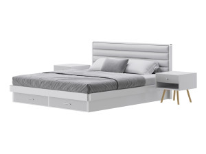 Grey Rectangular Headboard Standard Bed 3D 모델