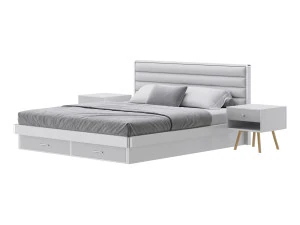 Grey Rectangular Headboard Standard Bed 3D Model