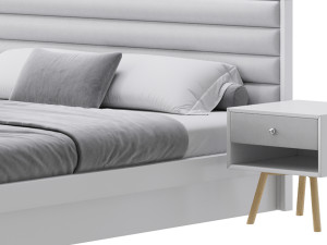 Grey Rectangular Headboard Standard Bed 3D 모델
