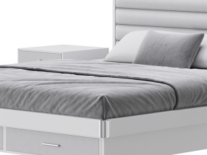 Grey Rectangular Headboard Standard Bed 3D 모델