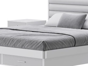 Grey Rectangular Headboard Standard Bed 3D Model