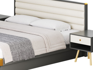 Grey Rectangular Headboard Standard Bed 3D 모델
