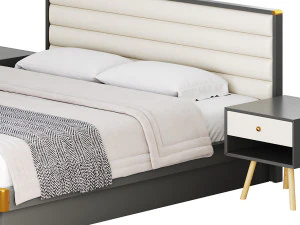 Grey Rectangular Headboard Standard Bed 3D Model