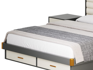 Grey Rectangular Headboard Standard Bed 3D 모델