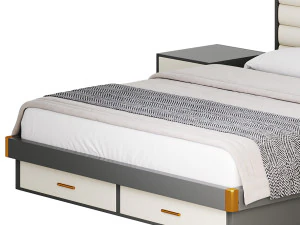 Grey Rectangular Headboard Standard Bed 3D Model