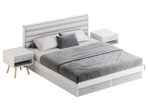 Grey Rectangular Headboard Standard Bed 3D 모델