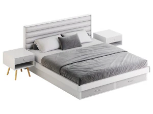 Grey Rectangular Headboard Standard Bed 3D Model
