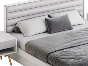 Grey Rectangular Headboard Standard Bed 3D 모델