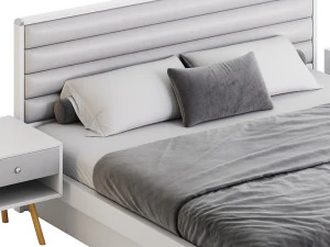 Grey Rectangular Headboard Standard Bed 3D Model