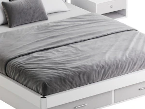 Grey Rectangular Headboard Standard Bed 3D Model
