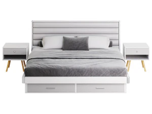 Grey Rectangular Headboard Standard Bed 3D Model