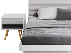 Grey Rectangular Headboard Standard Bed 3D 모델