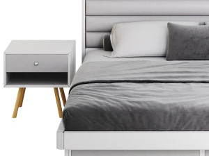 Grey Rectangular Headboard Standard Bed 3D Model