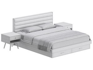 Grey Rectangular Headboard Standard Bed 3D 모델