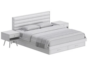 Grey Rectangular Headboard Standard Bed 3D Model