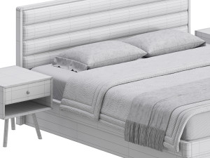 Grey Rectangular Headboard Standard Bed 3D 모델