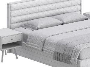 Grey Rectangular Headboard Standard Bed 3D Model