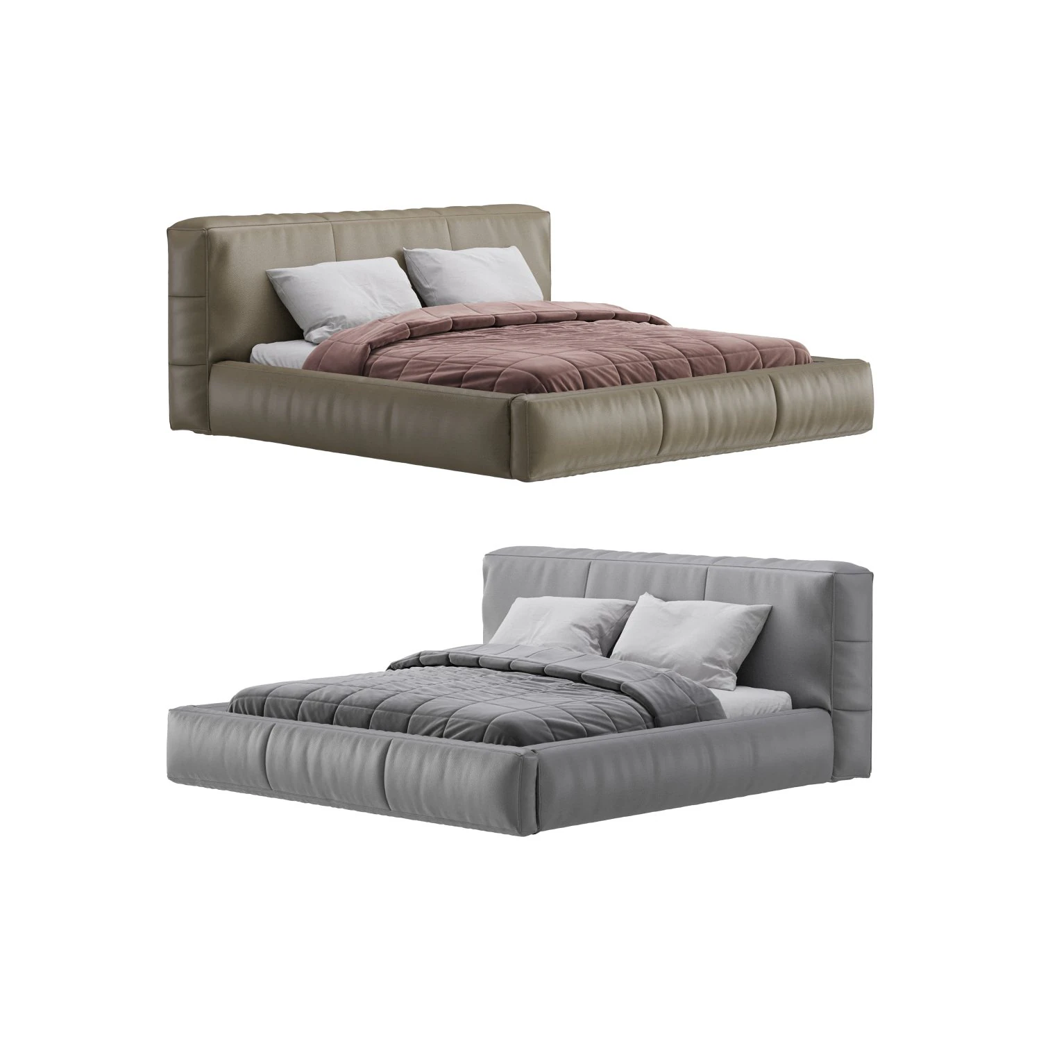 Icnoyotl suede fabric rectangular headboard modern bed I 3D Model .c4d .max .obj .3ds .fbx .stl .blend