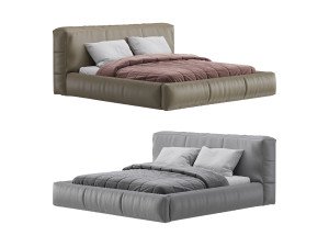 Icnoyotl suede fabric rectangular headboard modern bed I 3D-Modell