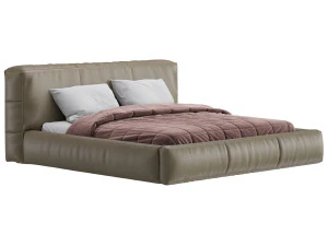 Icnoyotl suede fabric rectangular headboard modern bed I 3D Model
