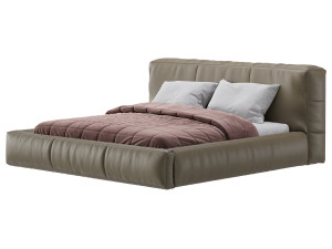 Icnoyotl suede fabric rectangular headboard modern bed I Model 3D