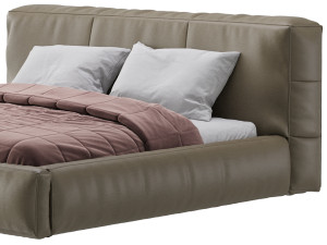 Icnoyotl suede fabric rectangular headboard modern bed I Model 3D