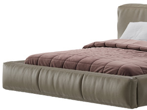 Icnoyotl suede fabric rectangular headboard modern bed I Model 3D
