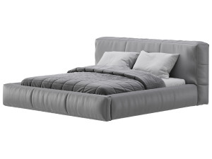 Icnoyotl suede fabric rectangular headboard modern bed I Model 3D