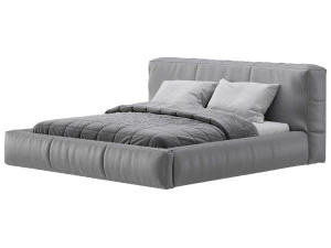 Icnoyotl suede fabric rectangular headboard modern bed I 3D Model