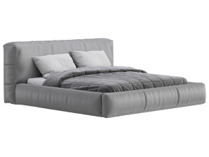 Icnoyotl suede fabric rectangular headboard modern bed I Model 3D