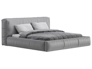 Icnoyotl suede fabric rectangular headboard modern bed I 3D Model