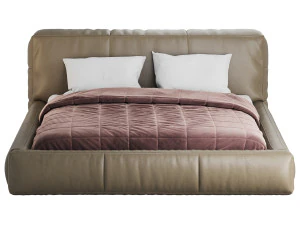 Icnoyotl suede fabric rectangular headboard modern bed I 3D Model