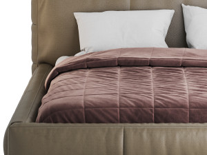 Icnoyotl suede fabric rectangular headboard modern bed I Model 3D