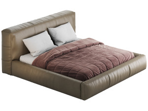 Icnoyotl suede fabric rectangular headboard modern bed I Model 3D