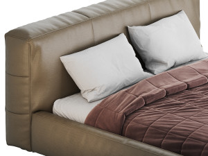 Icnoyotl suede fabric rectangular headboard modern bed I Model 3D